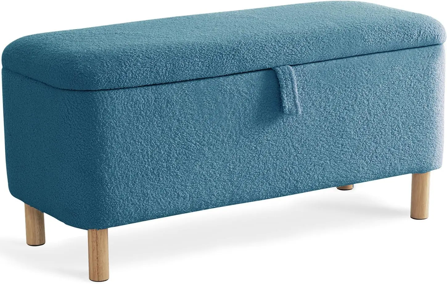 Boucle Storage Ottoman Bench Upholstered Shoe Seat for Bedroom With Wood Frame and High-Density Foam