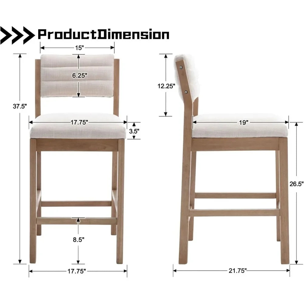 26.5" Tall Bar Stools Set of 4, Modern Counter Height with Backrests, Beige Linen Upholstered Chairs for Kitchen Island or Bar U