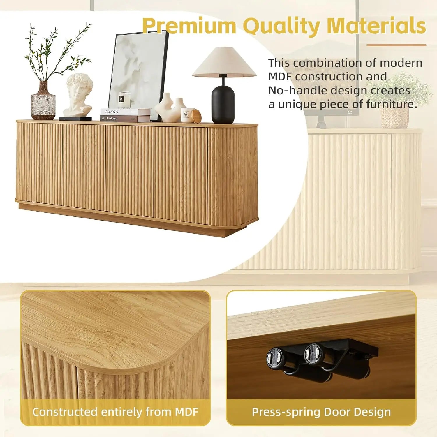 Fluted TV Stand For 75 Inch TVs With Ample Storage And Modern Living Room Console Cabinet