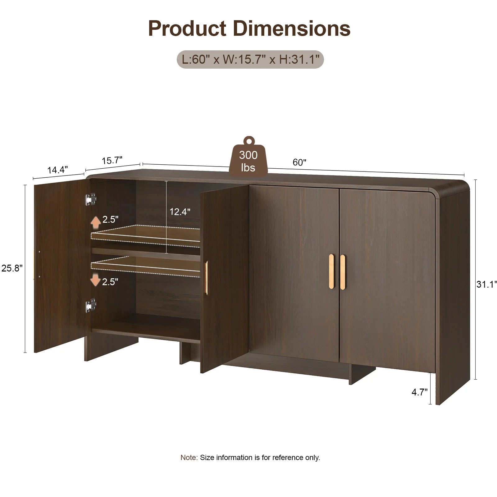 60-Inch Wide Sideboard Buffet Cabinet With Four-Door Storage And Coffee Bar Setup