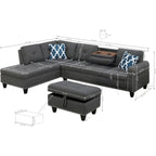 Aurello Linen L-Shape Sectional with Ottoman
